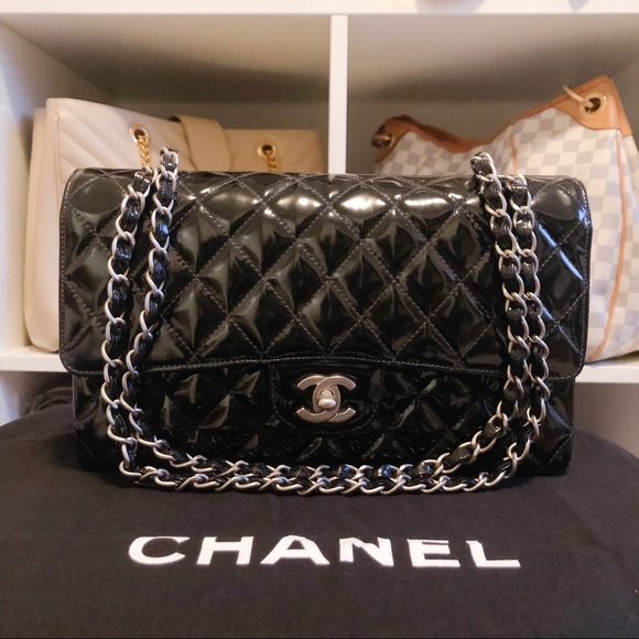 CHANEL Handbags - CHANEL Double Flap - Patent Black Leather ✨